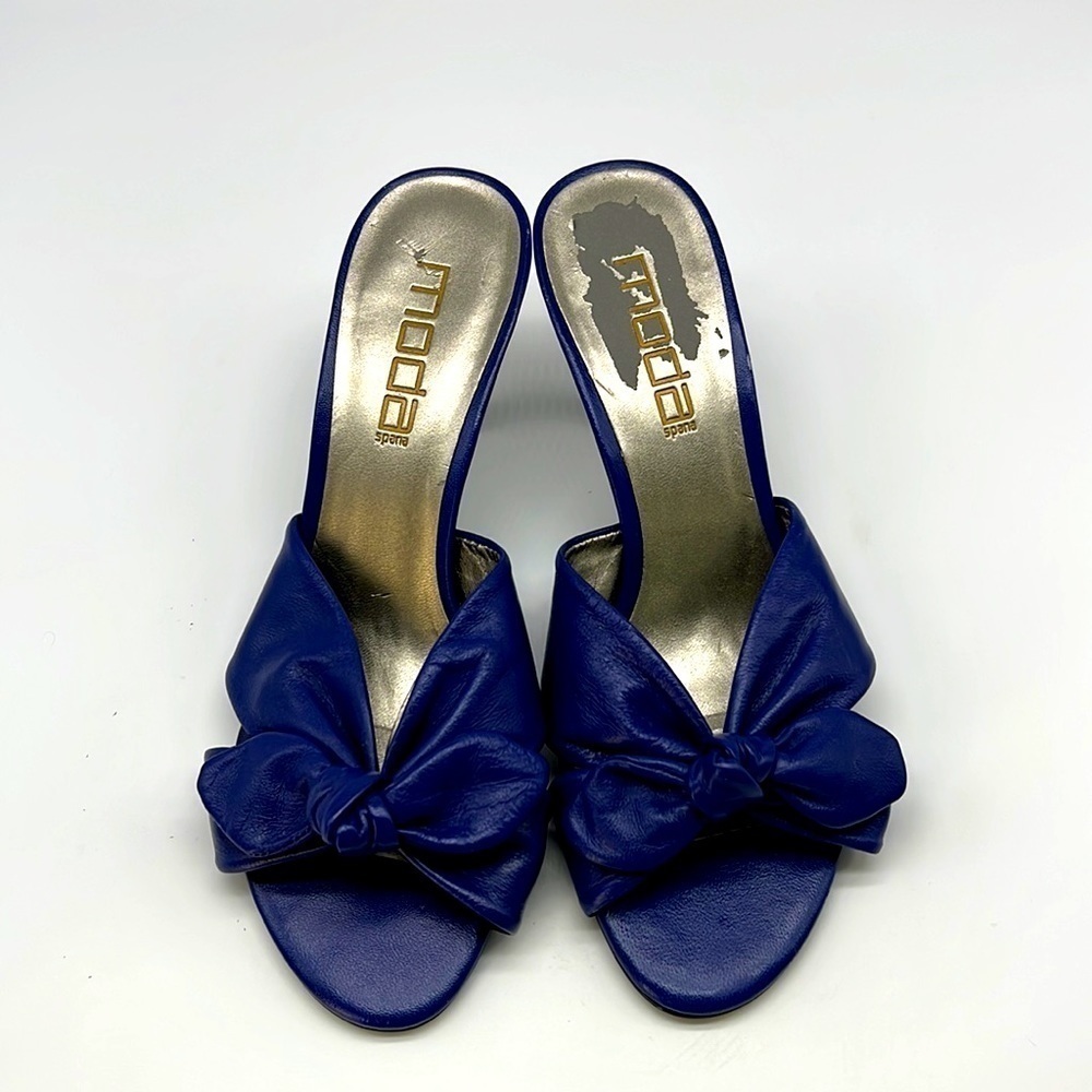 Moda - Bold Blue Leather Knotted Open Toe Heels Size 7